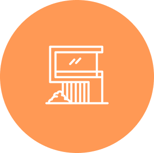 Icon of a modern building outline.