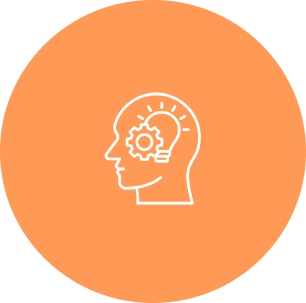 Head silhouette with gear and lightbulb.