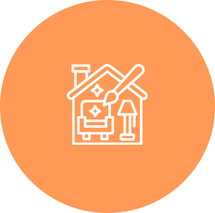 Interior design icon on orange background.