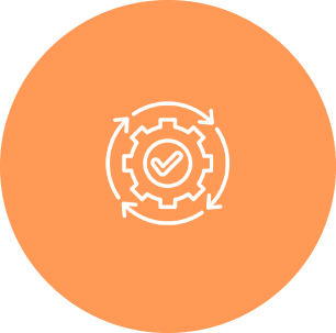 Gear icon with checkmark and arrows.