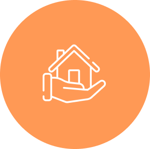 Frame 2095584936 Hand holding a house symbol, orange background.