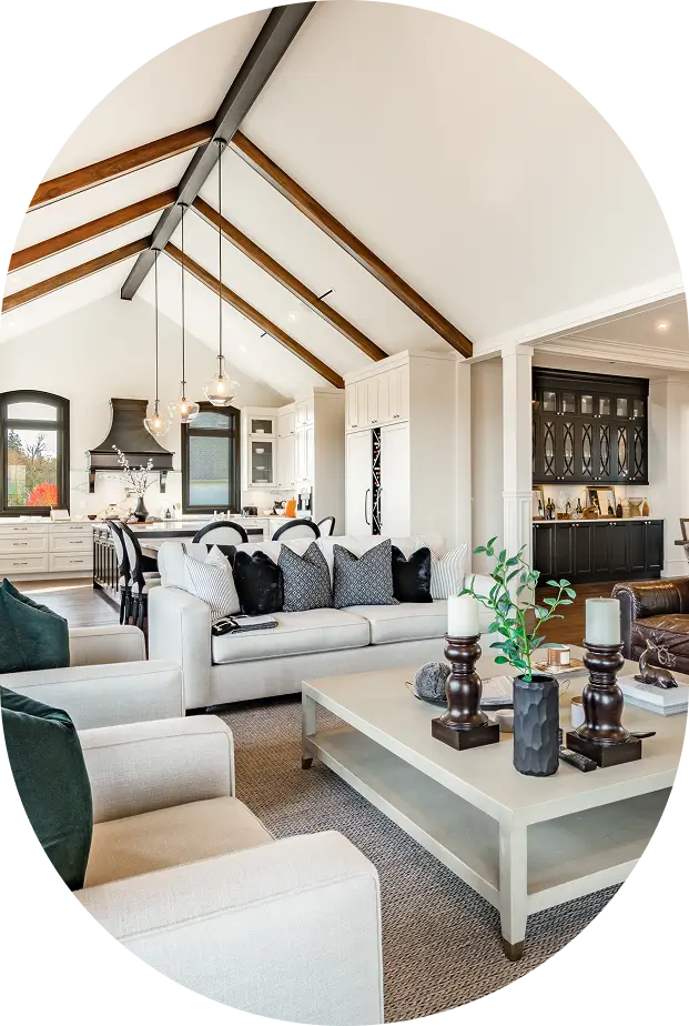 Modern open-concept living room and kitchen.